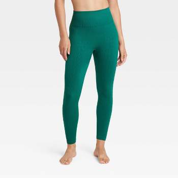 Highdays Women's High Waisted Yoga Workout Pants Leggings Side Pockets Green