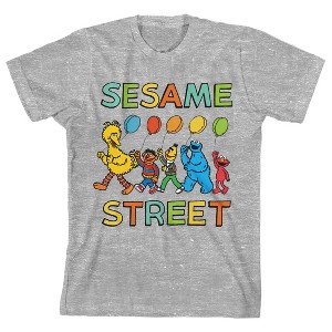 Sesame Street Characters With Balloons Crew Neck Short Sleeve Athletic Heather Boy's T-shirt - 1 of 3
