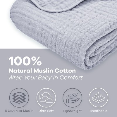 Heather Slate Light Grey Muslin Cotton Baby Blanket 40" x 40"