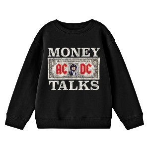 ACDC Money Talks Distressed Graphic Crew Neck Long Sleeve Boy's Black Sweatshirt - 1 of 2