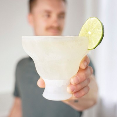 Clear Glass Margarita Freeze Cooling Cups with Silicone Grip, Set of 2