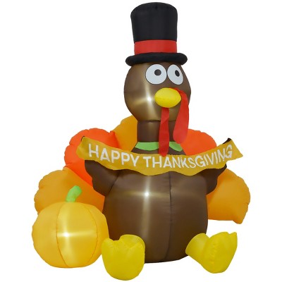 Syemin Inflatable Holiday Decorations Inflatable Thanksgiving Turkey Pulls Banner with Pumpkin, Blow Up Display Outdoor, Brown, 55.1"*39.4"*59.1"