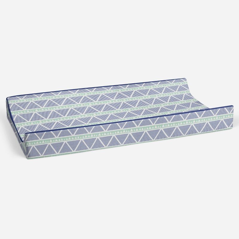 Bacati - Emma Mint/Navy Large Triangles Quilted Muslin Changing Pad Cover, 3 of 10