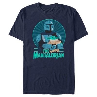 Men's Star Wars The Mandalorian Father's Day Mando and Grogu Retro Logo  T-Shirt - Navy Blue - Large