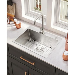 24" x 18" x 9" Drop-In Stainless Steel Single Bowl Kitchen Sink | Modern Top Mount Workstation Sink with Pull-Down Faucet & Accessories - 1 of 4