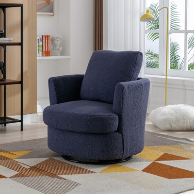 GDFStudio Bertha Swivel Boucle Upholstered 32" Wood and Steel Chair