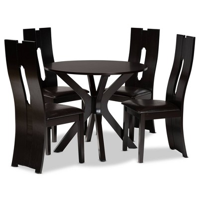 5pc Dining Set Wood and Cian Faux Leather Upholstered Dark Brown/Espresso Brown - Baxton Studio