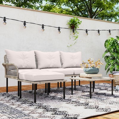 Cream White 5-Piece Outdoor Patio Furniture Set with Cushions