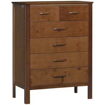 HOMCOM Tall Dresser for Bedroom, Drawer Dresser, Chest of Drawers with Bamboo Frame, Brown
