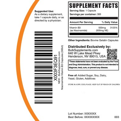 BulkSupplements Niacinamide (Vitamin B3) Capsules