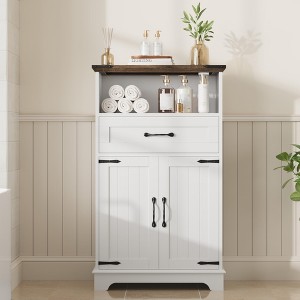 Coolmee Farmhouse Bathroom Cabinet with Doors and Drawers, Freestanding Bathroom Cabinet for Kitchen, Living Room - 1 of 4