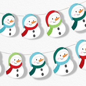 Big Dot of Happiness Snowman Garland Banner, Christmas Holiday Party Decorations Backdrop, 30 Feet of Cord, 15 Paper Snowmen Shapes Double-Sided - 1 of 4