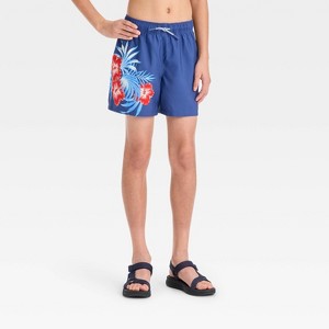 Boys' Hibiscus Printed Swim Trunks - art class™ Blue - 1 of 3
