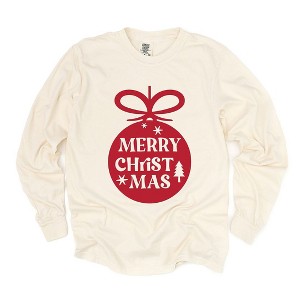 Simply Sage Market Women's Merry Christmas Ornaments Long Sleeve Garment Dyed Tee - 1 of 4