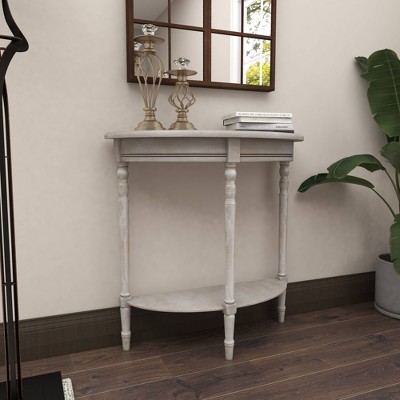 Charming Light Brown Demilune Console Table with Storage Shelf