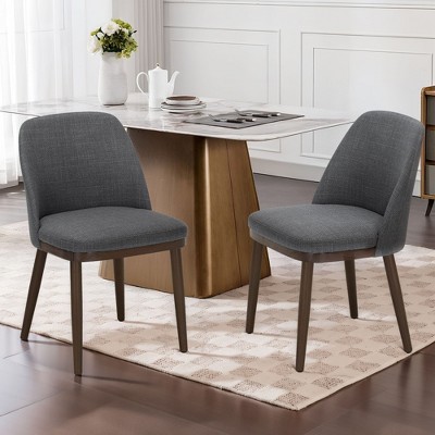 Set of 2 Upholstered Dining Chairs with Wood Legs, Fabric Side Chairs with Back for Kitchen, Dining Room, or Restaurant - Beige