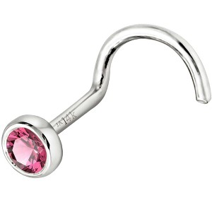 Jewelry Avalanche 22G 14K Gold Bezel-set Pink Tourmaline Nose Screw Nose Stud - 1 of 3