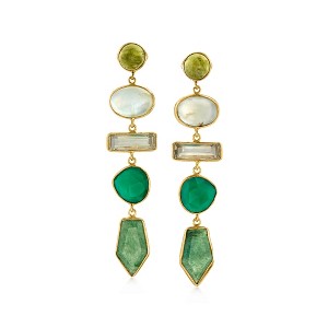 Ross-Simons Multi-Gemstone and 5.25 ct. t.w. Prasiolite Drop Earrings in 18kt Gold Over Sterling - 1 of 4