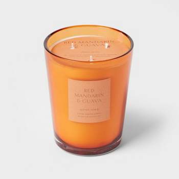 Colored Vase Glass with Dustcover Mandarin & Guava Candle Orange - Threshold™