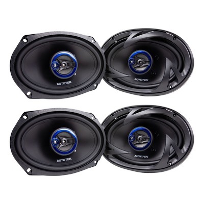 Autotek 4 Pack Street Machine 6 x 9 Inch 3-Way Car Audio Coaxial Speakers with Neo Mylar Soft Dome Tweeters for Crystal Clear Sound and Poly Cones