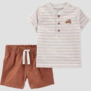 Carter's Just One You® Baby Boys' Striped Good Days Top & Bottom Set - Brown - 1 of 2
