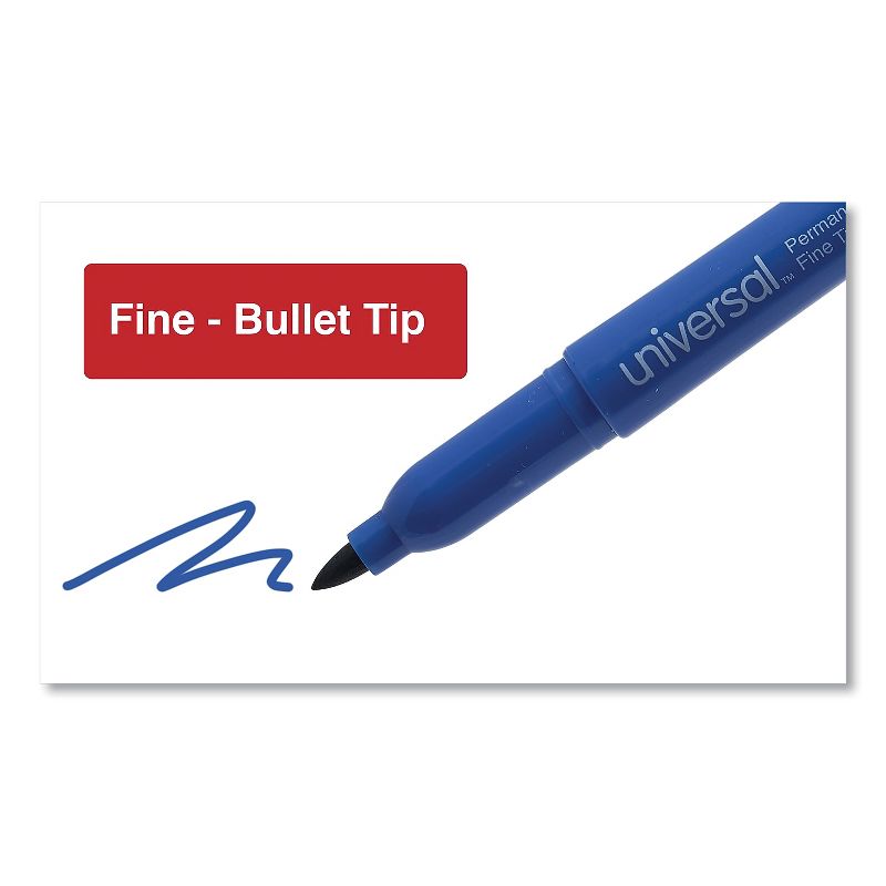 Universal Pen-Style Permanent Marker Bullet/Fine Blue 1 dozen 07073, 4 of 10