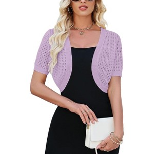 Womens Short Sleeve Shrug Cardigan Bolero Lightweight Open Front Knit Sweater Cardigans Shrug for Dress - 1 of 4