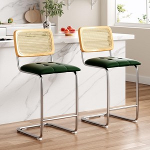 Bencmate Dining Chairs Counter Height Bar Stools Set of 2, Upholstered PU Leather Barstools, 30 inch, Green, 17.7"*18.9"*39.4" - 1 of 4