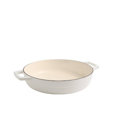 White Enameled Cast Iron Round Braiser with Lid