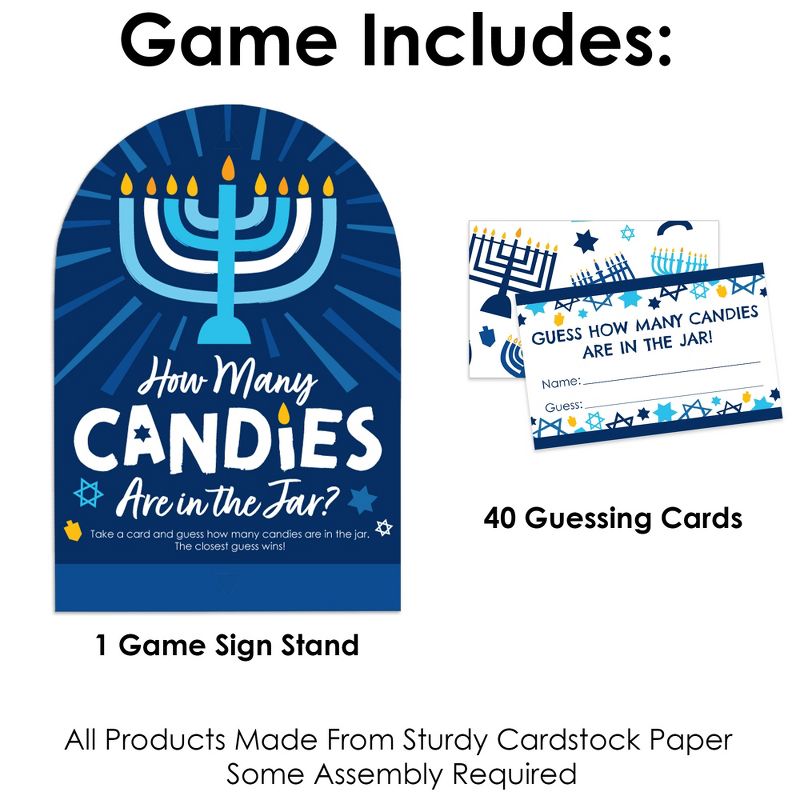 Big Dot of Happiness Hanukkah Menorah - How Many Candies Chanukah Holiday Party Game - 1 Stand and 40 Cards - Candy Guessing Game, 3 of 8