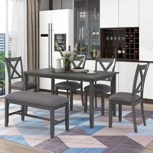 SAINTCY 6-Piece Wooden Dining Table Set with Rectangular Table, 4 Fabric Chairs & Bench – Kitchen & Dining Room Furniture for Family - 1 of 4