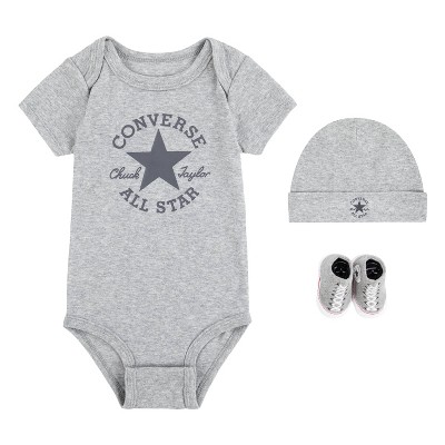 Converse Baby Short Sleeve Bodysuit with Hat Bootie Set Gray 3 6M