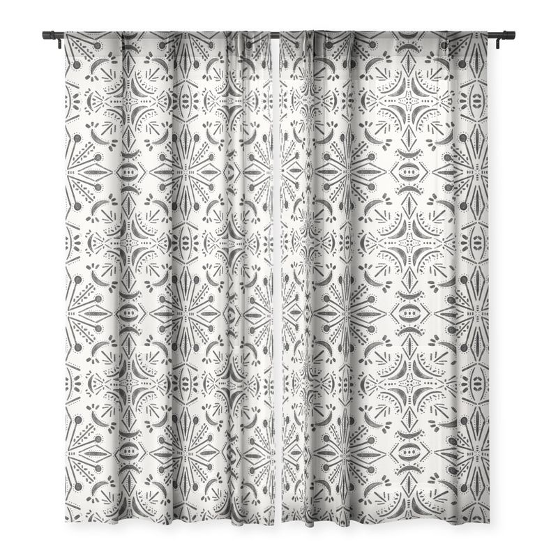 Schatzi Brown Boho Moons Black and White Set of 2 Panel Sheer Window Curtain - Deny Designs, 1 of 7