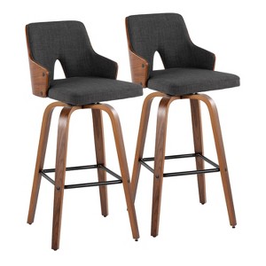 Set of 2 Stella Barstools Walnut/Charcoal/Black - LumiSource: Mid-Century Modern Counter Height, Footrest - 1 of 4