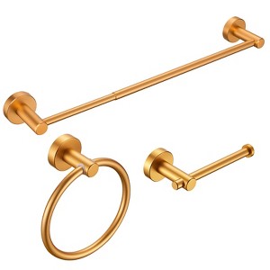 Bathroom Hardware Set, Thicken Space Aluminum 3 PCS Towel bar Set- Brushed Gold 16-27 Inches Adjustable Bathroom Accessories Set - 1 of 4