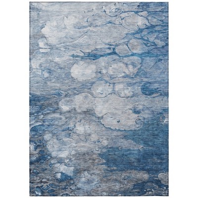 Denim Blue And Sky Blue Abstract Washable Indoor Outdoor Area Rug