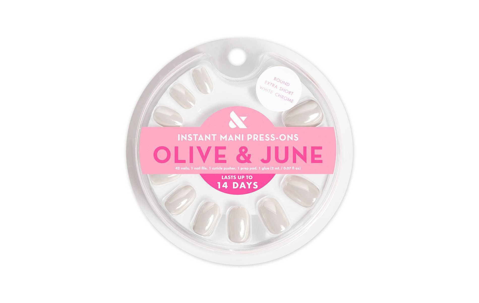 Olive & June Press-On Fake Nails - XS Round - White Chrome - 42ct