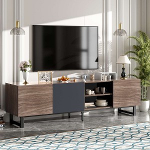 XIYUYEU TV Stand for 80 Inch TV with 3 Cabinets and Open Shelves,TV Entertainment Center with Drop Down Door for Living Room - 1 of 4