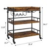 CuisinSmart Bar Cart, 3-Tier Rolling Serving Cart with Wine Rack & Glass Holders, Drink Trolley On Wheels for Kitchen, Dining Room, Party - 2 of 4