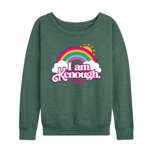 Women's - Barbie - I Am Kenough Rainbow Clouds Lightweight French Terry Wide Neck Long Sleeve Shirt - 1 of 4