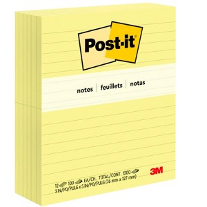 Post-it Lined Original Notes, 3 x 5 Inches, Canary Yellow, Pack of 12 - 1 of 4