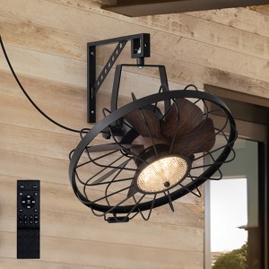 Ludomide 20" Industrial Wall Mount Ceiling Fans with Lights, LED Waterproof Caged Fan with Remote and APP Control for Patios, 360°Manual Adjustment - 1 of 4