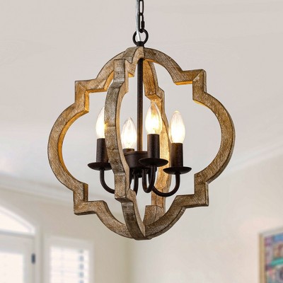 Bella Depot 16" Distressed Wood Chandelier 4-Light Adjustable Pendant Lighting
