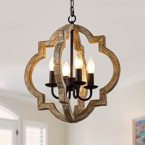 Bella Depot 16" Distressed Wood Chandelier 4-Light Adjustable Pendant Lighting - 1 of 4