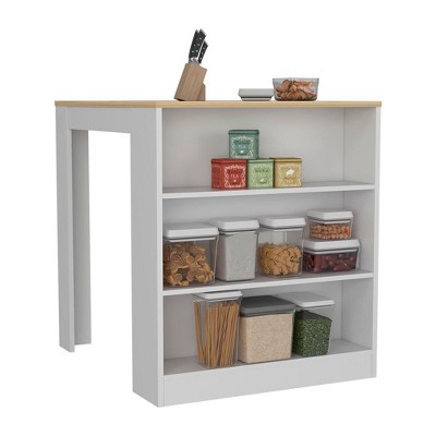 NicBex Kitchen Island Cart with 3 Open Side Shelves,Kitchen Island with Storage and Large Work Top,Modern Kitchen Cart,Island Table for Kitchen