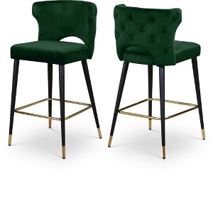 Meridian Furniture,Kelly Green Velvet Stool, Set of 2 - 1 of 4