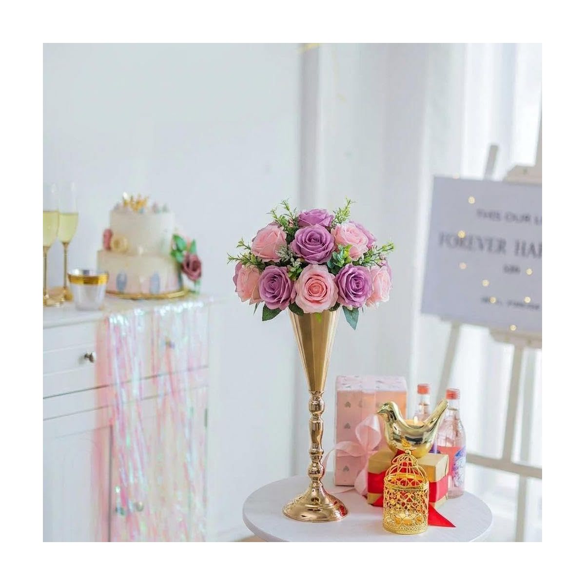 2 PCS Wedding Centerpieces Gold Vases, Metal Flower Trumpet Vase, Flower Stand Table Decoration for Wedding, Reception, Party, Anniversary - thumbnail 4