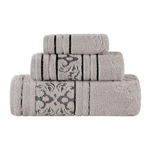 Zero Twist Cotton Floral Jacquard 3 Piece Bathroom Towel Set by Blue Nile Mills - 1 of 4