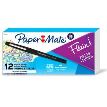 Paper Mate Flair Pens, Medium, Black, Box of 12