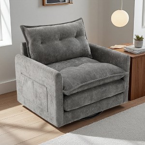 Swivel Barrel Chenille Armchair with Memory Foam and 360-degree Rotation - 1 of 4